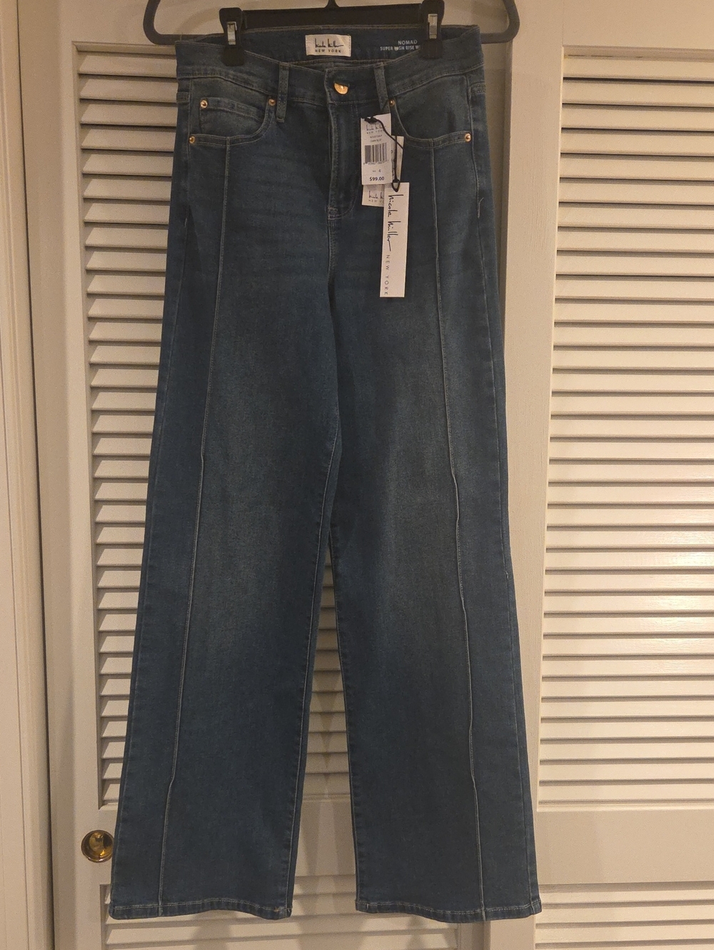 Nicole Miller. "Nomad" Medium Blue Wide-Leg Jeans with Center Seam